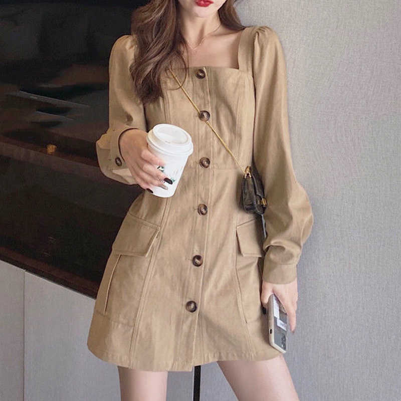 Safari Mini Dres Long Sleeve Square Collar Elegant Solid Button Office Ladies Autumn Female Fashion Clothing 210604, Khaki dress
Safari Mini Dres Long Sleeve Square Collar Elegant Solid Button Office Ladies Autumn Female Fashion Clothing 210604, Khaki dress