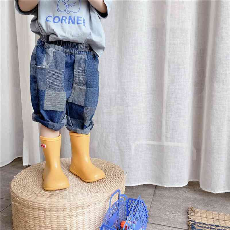 Summer boys girls fashion patchwork denim knee length pants children all-match loose jeans 210708, Dark blue
Summer boys girls fashion patchwork denim knee length pants children all-match loose jeans 210708, Dark blue