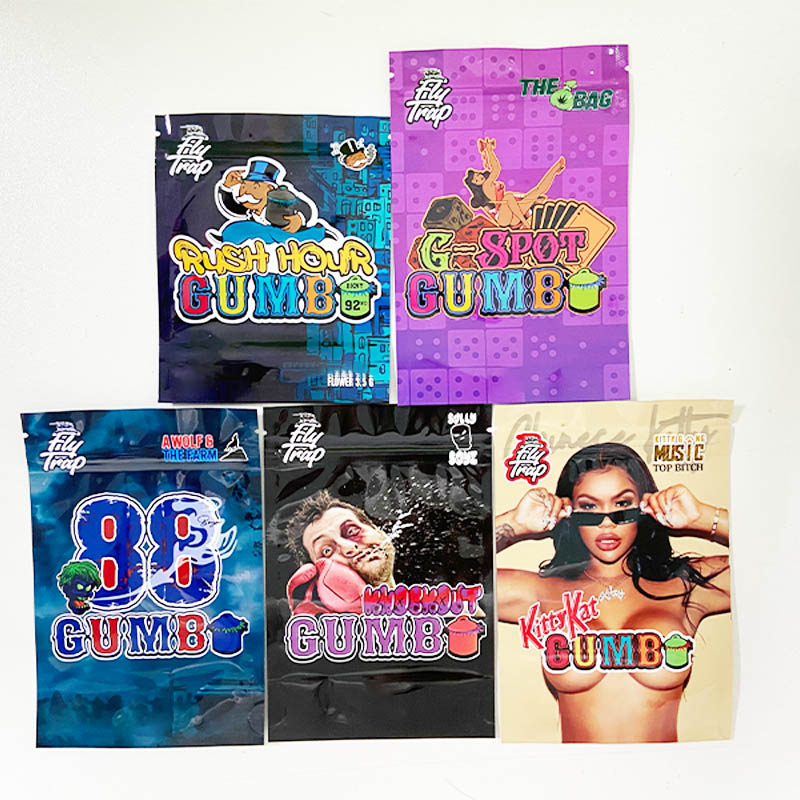 3.5g Gumbo packaging bags sealable Rush hour G-spot Kitty kat Knock out Fly Trap mylar ziplock bag stand up pouch
3.5g Gumbo packaging bags sealable Rush hour G-spot Kitty kat Knock out Fly Trap mylar ziplock bag stand up pouch