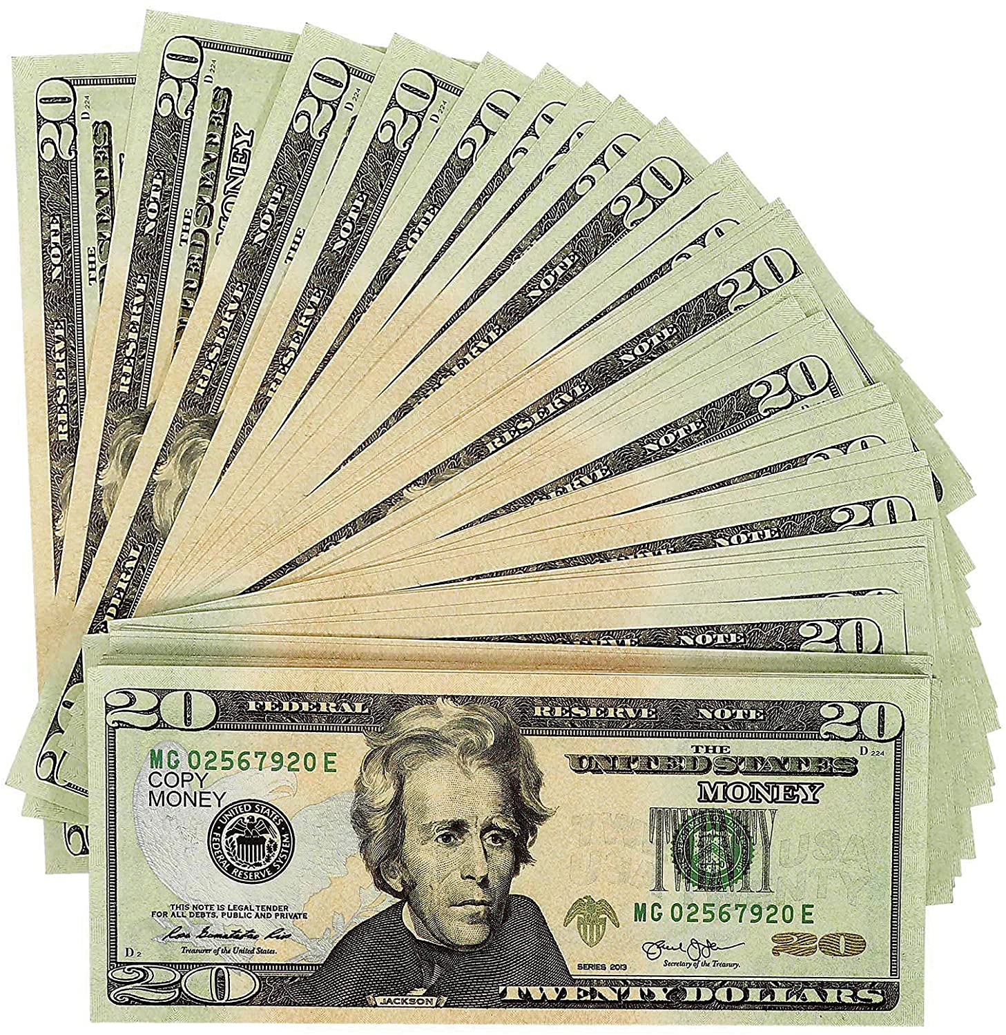100 Pieces Movie Prop Money 20 Dollar Bills Realistic, Play Money for Birthday Party,Decoration and Videos 
100 Pieces Movie Prop Money 20 Dollar Bills Realistic, Play Money for Birthday Party,Decoration and Videos