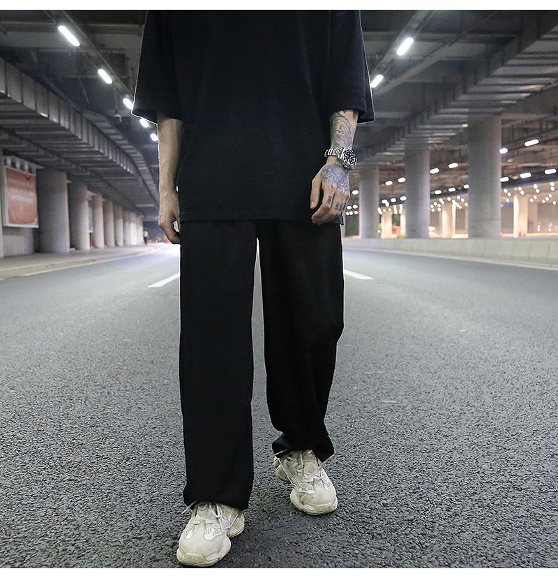 Dark Wind All-match Straight Loose Drape Black Trousers, Hip-hop Trendy Skateboard Wide-leg Casual Pants Men Men's