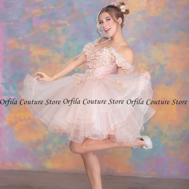 Off the Shoudler robe de retour Cocktail Dress Mini Skirt Homecoming Dress Tulle Appliques Lace Graduation Party Gowns