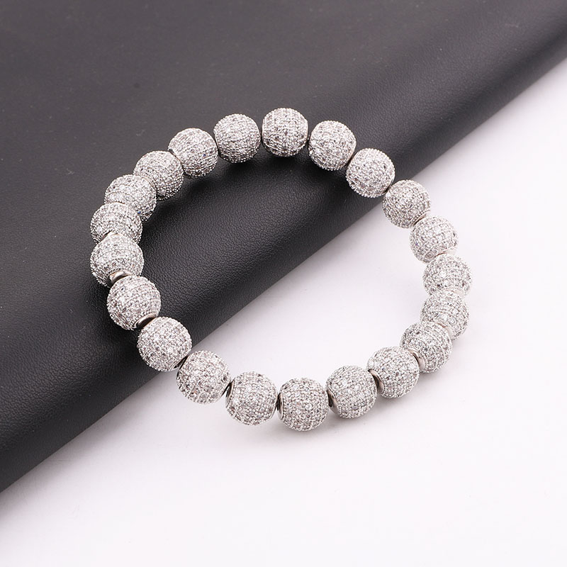Punk Style Men Women Bracelet 10MM CZ Pave Ball Luxury Elastic Jewelry Gift Valentine's Day Holiday Christmas