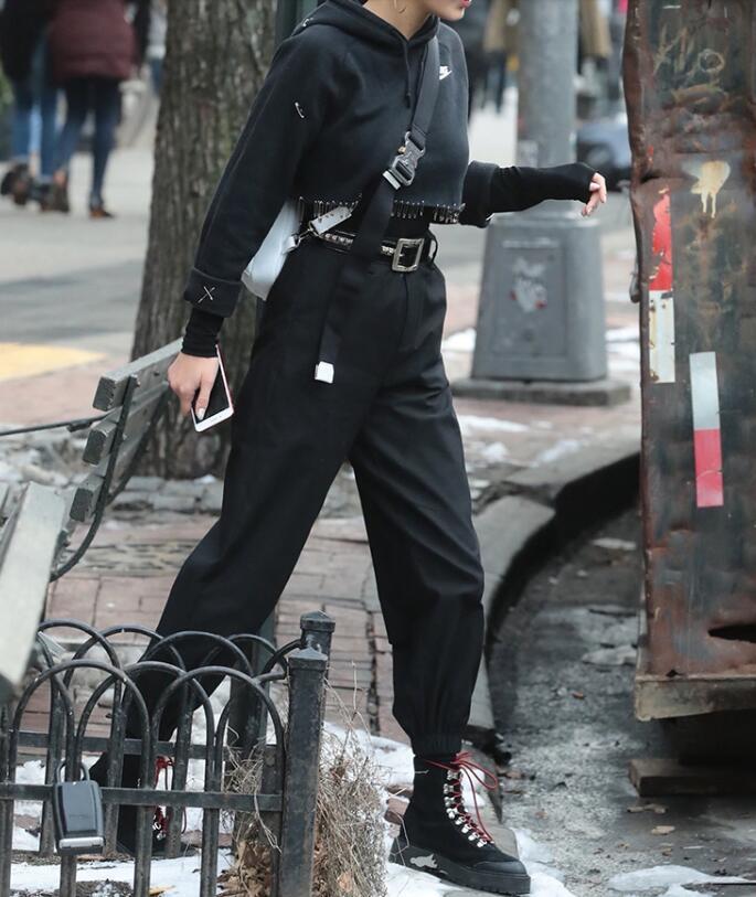 Boyfriend Style High Waist Elastic Cuff Safari Pants Woman Street Loose Unisex Trousers Long Casual Cargo 210429