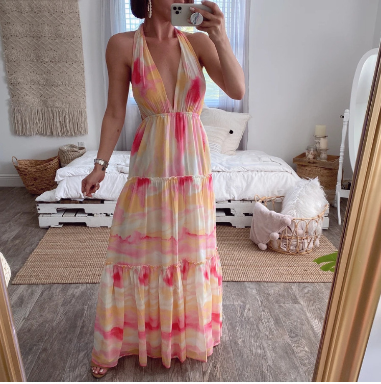 Women Dress Sleeveless V-neck Bandage Sexy Dresses Hollow Out Plus Size Long Bohemian For 210513