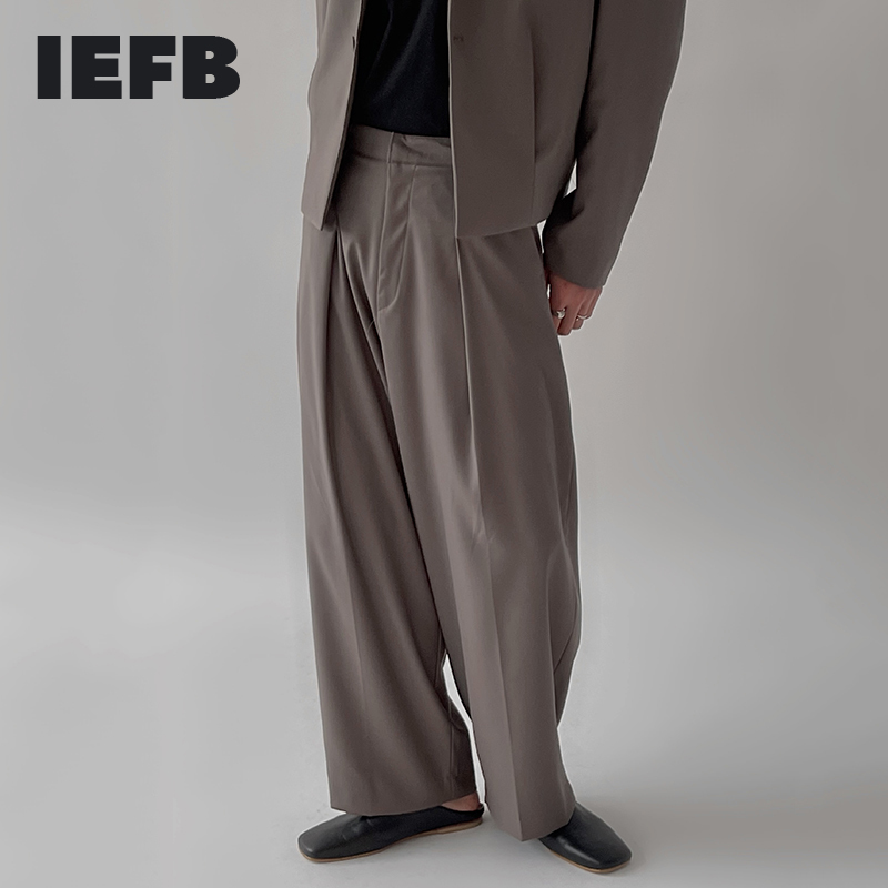 IEFB Men's Spring Summer Foled Front Suit Pants Loose Straight Business Trousers Causal High Wiaist Wide Leg Pants Y6631 210524