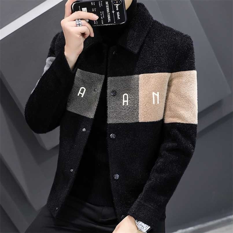 Winter Wool Blends Jacket Men Short Casual Business Trench Coat Slim Stitching Windbreaker Social Streetwear Overcoat 211119