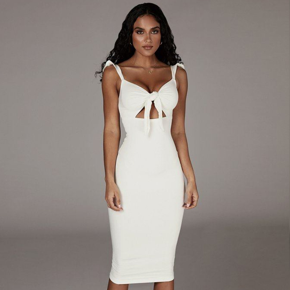 Summer Women White Club Bandage Dress Sexy Spaghetti Strap Black Hollow Out Celebrity Runway Party Vestidos 210423