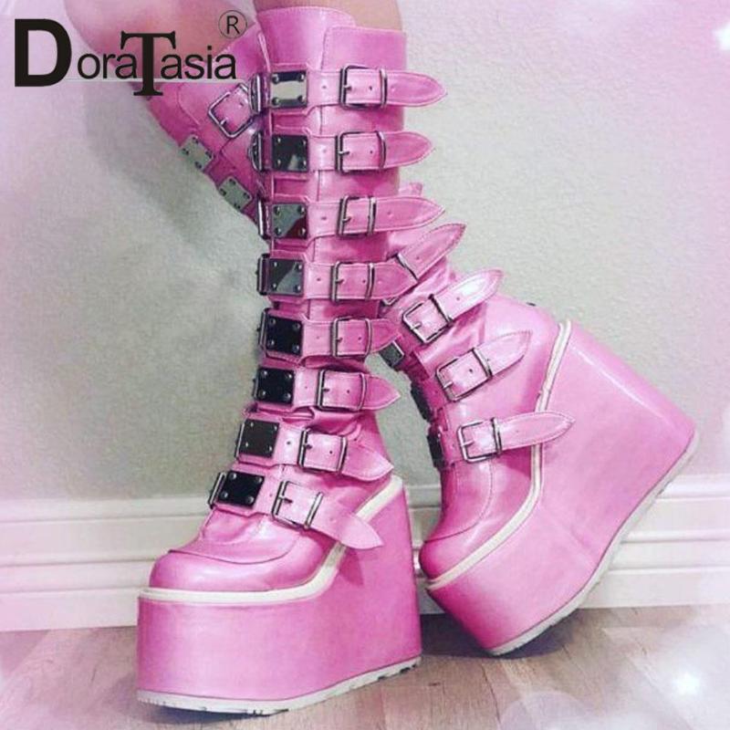 Boots Female Platform Goth Fashion Punk Metal Buckle Wedges High Heels Women's Party Cosplay Shoes Woman, Black
Boots Female Platform Goth Fashion Punk Metal Buckle Wedges High Heels Women's Party Cosplay Shoes Woman, Black