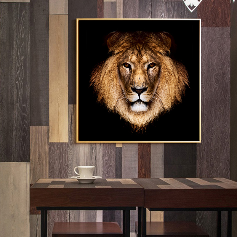Black Gold Lion Wild Animals Ferocious Beast Cuadros Oil Painting on Canvas Posters and Prints Wall Art Picture for Living Room