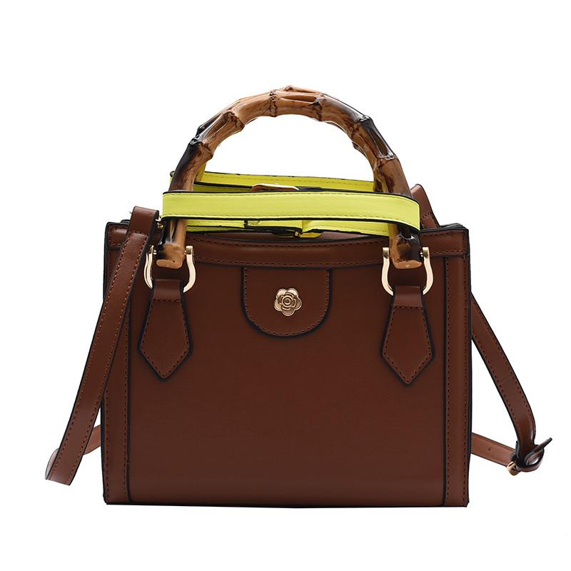 Evening Bags Vintage Square Crossbody Bag 2021 PU Leather Bamboo Handle Women's Designer Handbag Shoulder Messenger