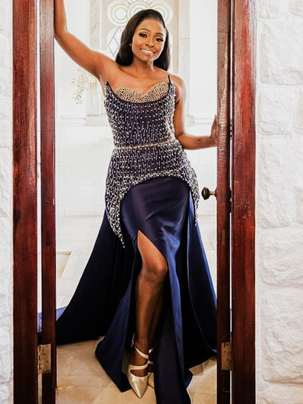 2021 Plus Size Arabic Aso Ebi Navy Blue Mermaid Prom Dresses Pearls Beaded High Split Evening Formal Party Second Reception Gowns ZJ267