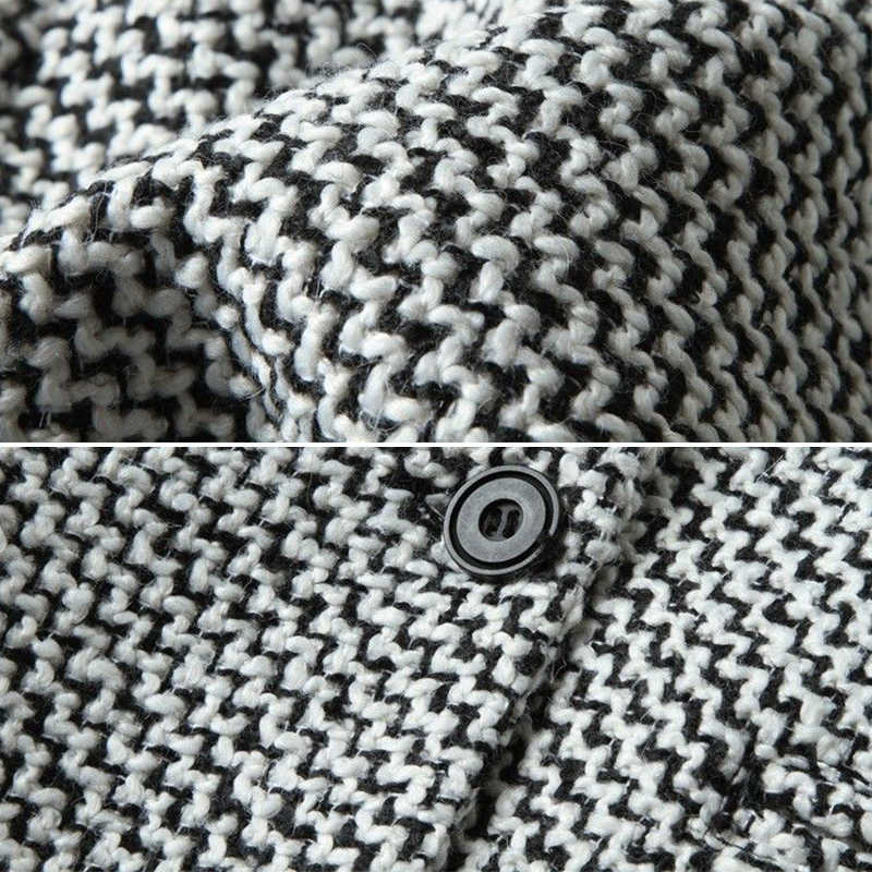 Spring Autumn Women's Houndstooth Trench Coat Elegant Outerwear for Women Turndown Collar Gray Femme Winter 210820