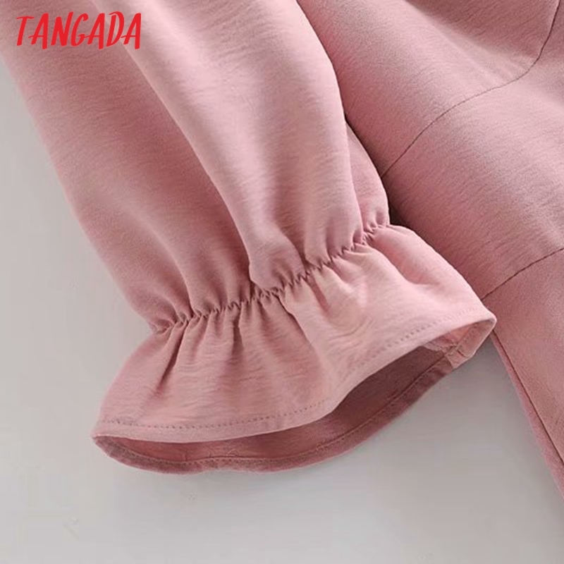 Summer Women French Style Pink Puff Short Sleeve Ladies Mini Dress Vestidos 5D30 210416