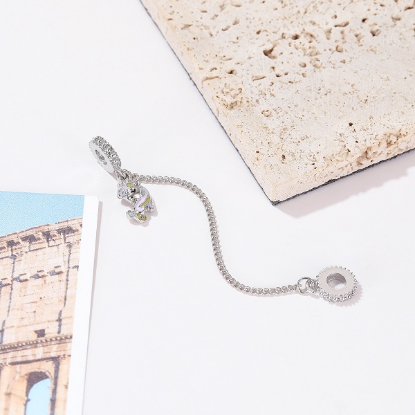 Fit Sterling Silver Bracelet Unicorn Safety Chain Crystal European Stopper Clip Lock Charm Fits Bracelet jewelry findings