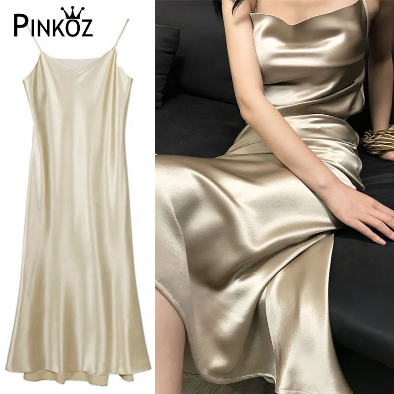 Satin dress summer sexy spaghetti strap runway style party casual sun vestidos de fiesta noche 210421