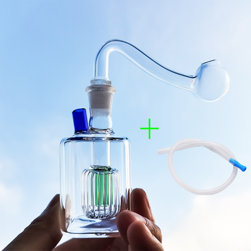 Square Shaped 3.9 inch small Glass Hookah Smoke Shisha Diposable Glass Oil Burner Pipes Ash Catchers Percolater Bong Bubbler Tobacco Bowl Mini Smoking pipe Wholesale