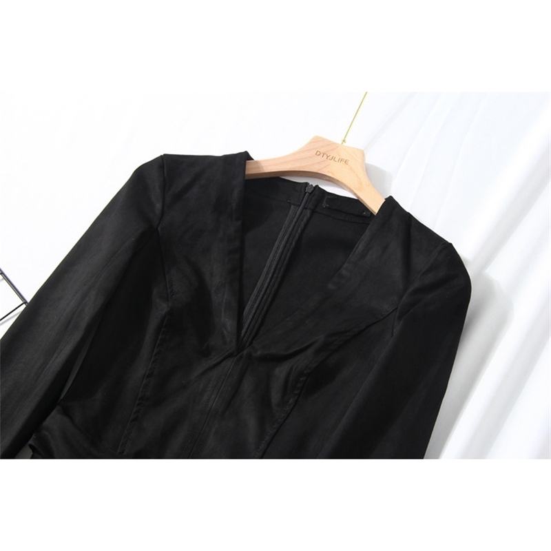 Black Faux Leather Dress for Women Buckskin Sexy Short Sleeve Bodycon Party PU Vintage Sashes V-Neck female 210428