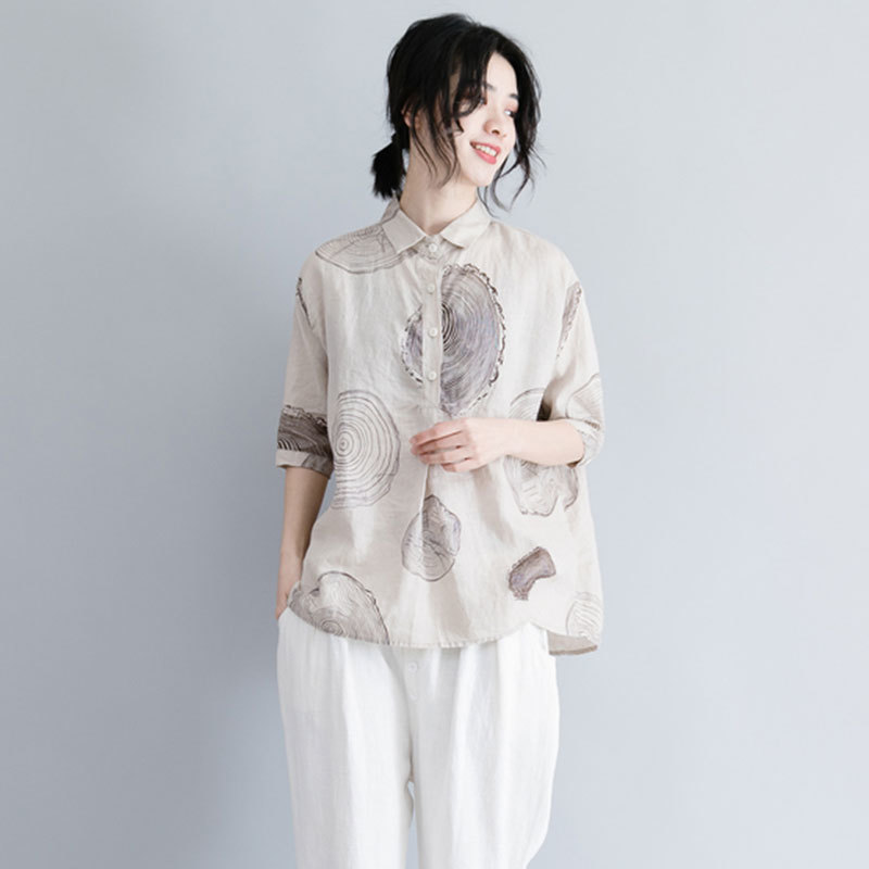 Summer Women Blouse Shirts Plus Size Paisley Print Cotton linen Vintage Tops Loose Casual Femme Large Clothing A9304 210512