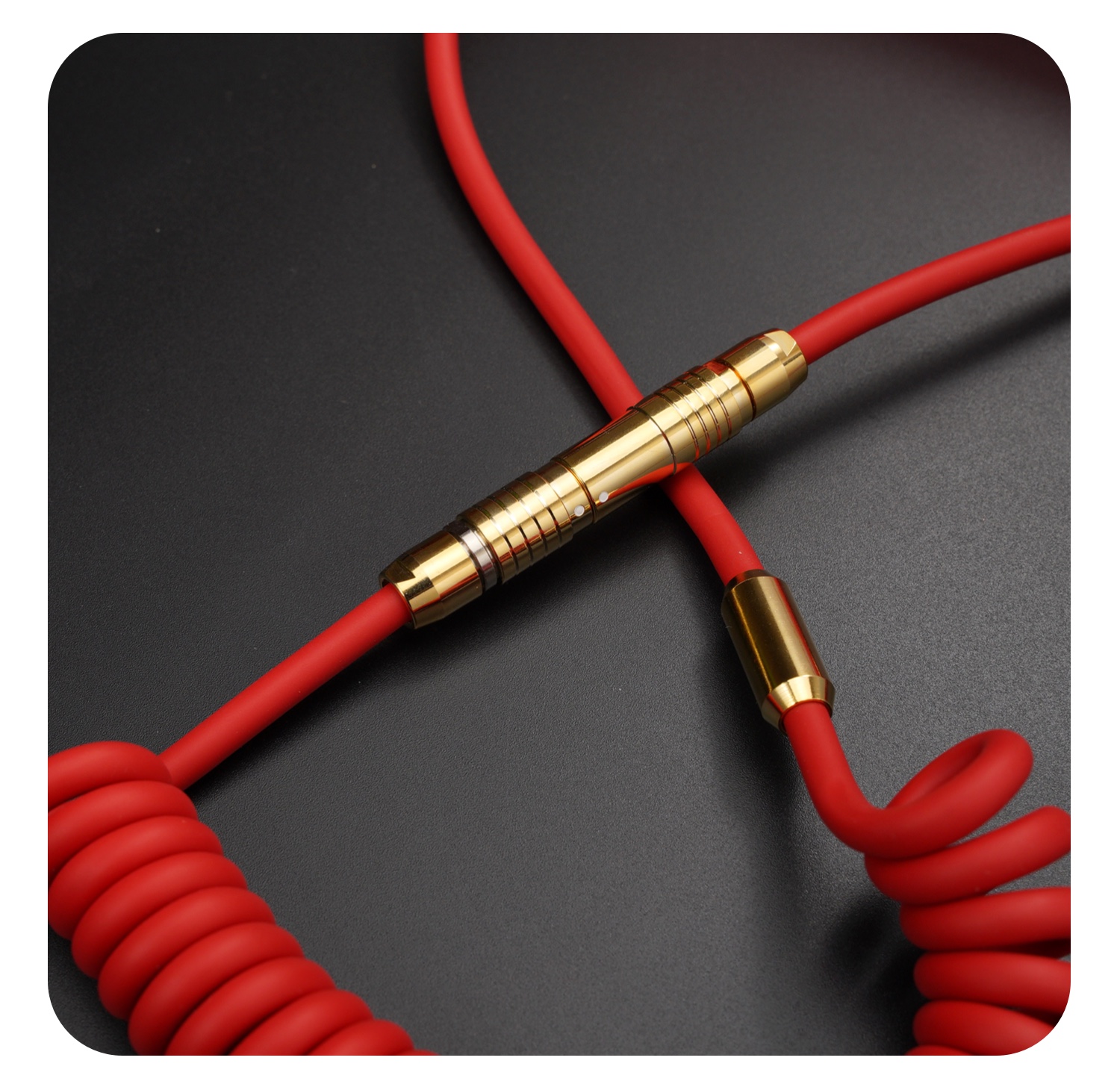 Geekcable Handmade Customized Mechanical Keyboad Data Cable Super Elastic Golden Spiral Rubber Keyboard Cable Red And Gold