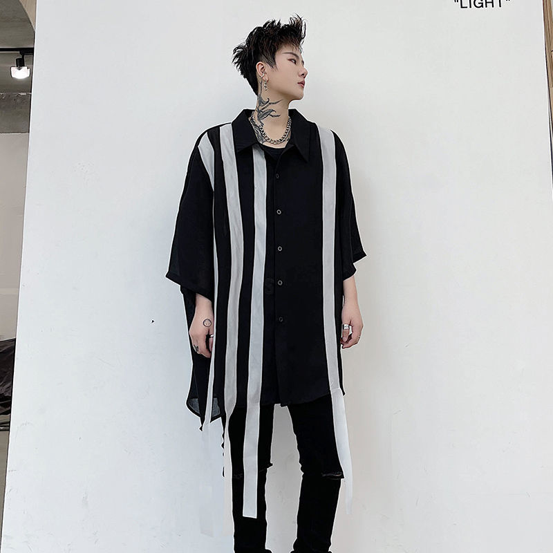 IEFB Men's Oversized Clothing Contrast Color Patchwork Black Lightweight Sunscreen Shirt Loose Korean Tops 9Y66480 210524