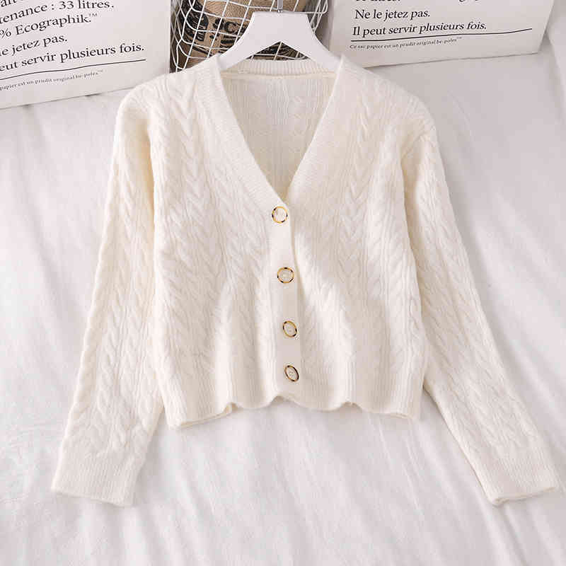 Winter Clothes Women Tops V Neck Solid Autumn Korean Sweaters Sweet Short Elegant Cardigans Ropa Mujer 18227 210415