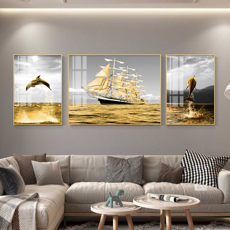 Canvas Painting Gold Boat Whale Pictures For Home Landscape Posters And Prints Wall Art For Living Room Decoration NO FRAME