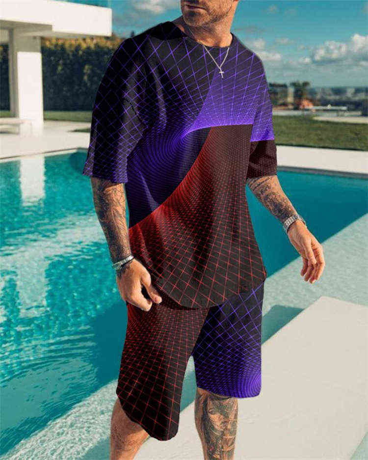 New Mens Set Fashion Casual Men Summer Tracksuit Sportwear Clothes Oversized T Shirt Short Sleeve T-shirts + Shorts 2 Piece Sets H1108