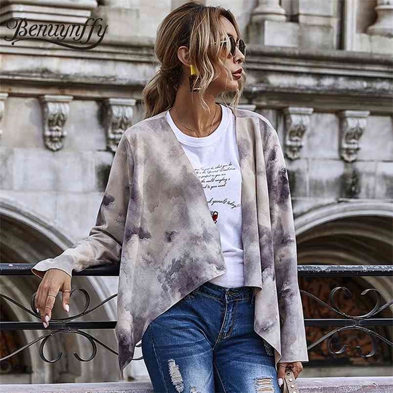 Autumn Fashion Tie Dye Suede Jacket Street style Women Long Sleeve Cardigan Coat Loose Casual Ladies Outerwear 210510