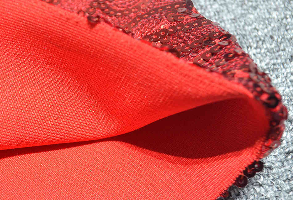 Free Women Red Elegant Sequined Bandage Dress O-Neck Long Sleeve Bodycon Mini Celebrity Club Party 210524