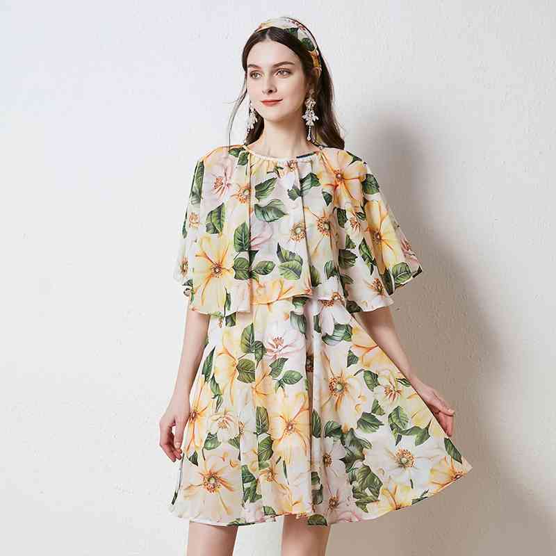 Banulin Fashion Runway Summer Short Beach Dress Women Half Sleeve Yellow Camellia Print Chiffon Vacation Mini 210603
Banulin Fashion Runway Summer Short Beach Dress Women Half Sleeve Yellow Camellia Print Chiffon Vacation Mini 210603