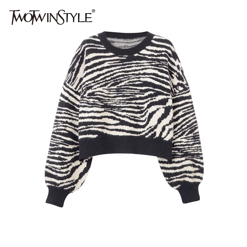 TWOTWINSTYLE Zebra Casual Short Knitted Tops For Women O Neck Long Sleeve High Street Chic Sweater Female Autumn Fashion 210517, Brown
TWOTWINSTYLE Zebra Casual Short Knitted Tops For Women O Neck Long Sleeve High Street Chic Sweater Female Autumn Fashion 210517, Brown