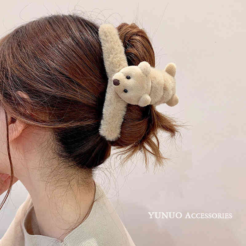 Hair Accessories Jewelry Autumn and Winter Plush Bear pin Back of Head Female Net Red Cute Catch Clip Shark Large Curling Headdress