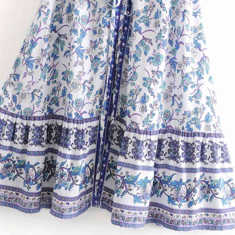 beauty Fashion Boho Style Floral Print Midi Dress Women Holiday Chic V-neck Single Breasted Summer Dresses Female 210514