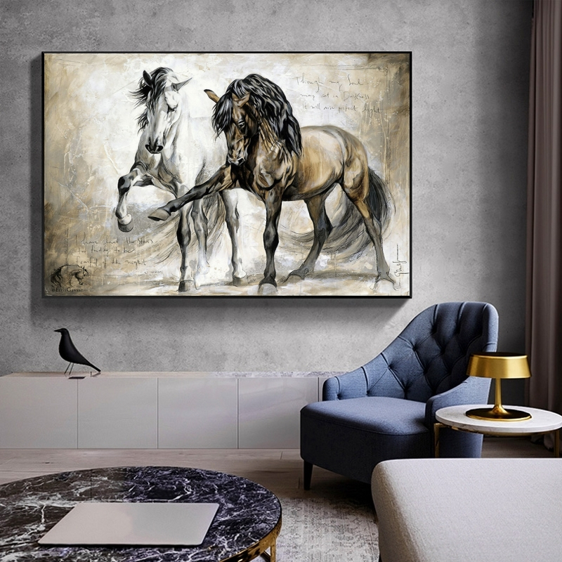 Retro Horse Oil Canvas Paintings Wall ArtAbstract Animal Hanging Pictures for Living Room Home Decor