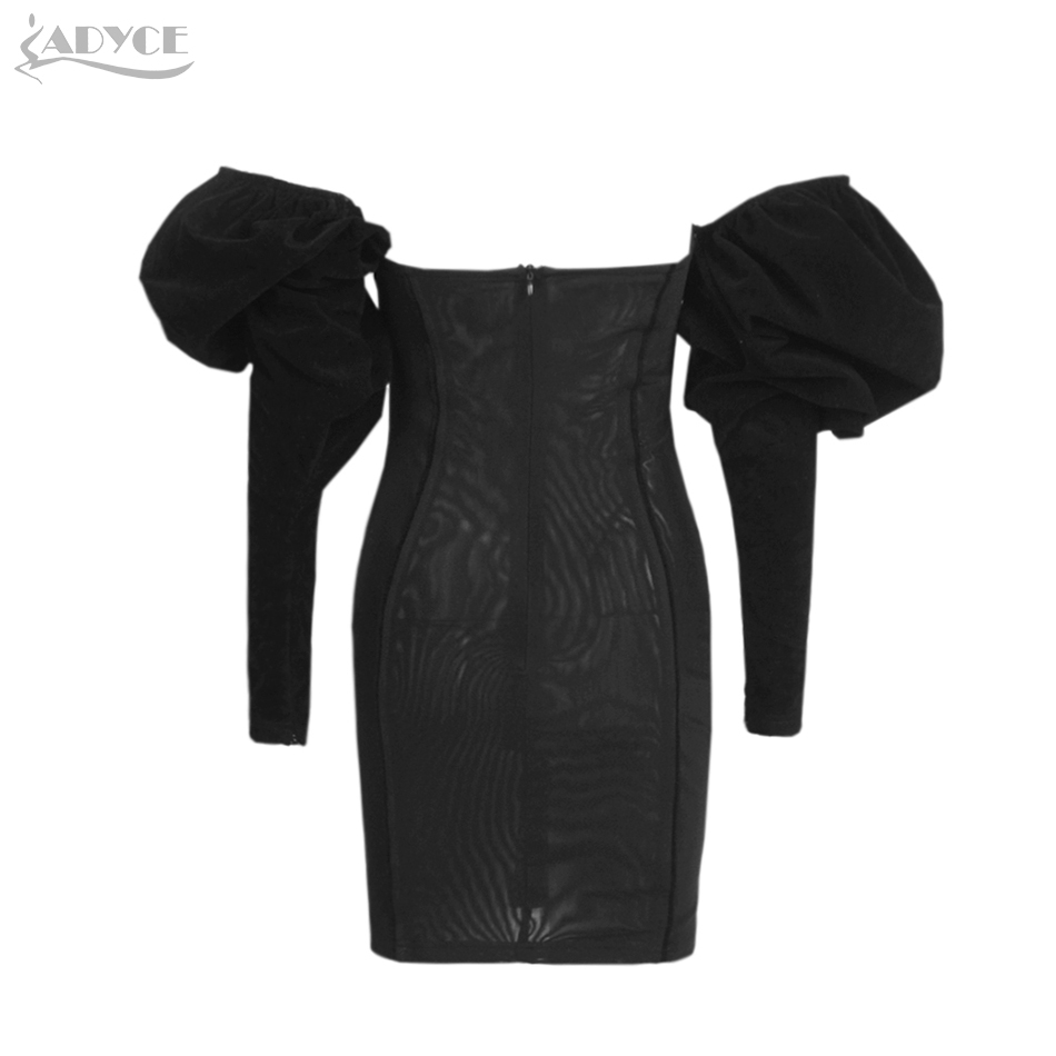 Summer Women Black Long Puff Sleeve Mini Bodycon Velvet Dress Sexy Off Shouler Club Celebrity Runway Party 210423