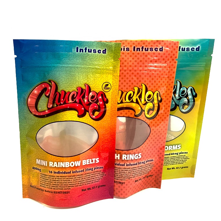 Directly Mylar Bags Window Front 3 Designs Color Chuckles Plastic Packaging Bag With Zipper Top
Directly Mylar Bags Window Front 3 Designs Color Chuckles Plastic Packaging Bag With Zipper Top
