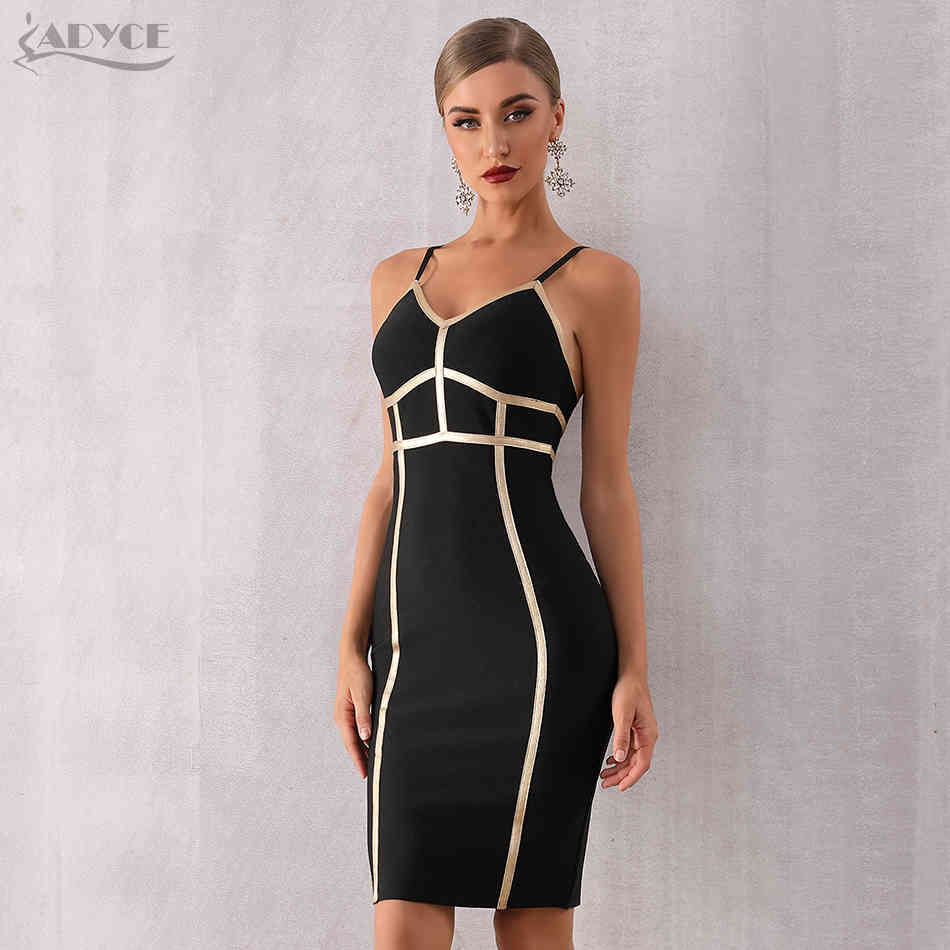 Summer Bodycon Bandage Dress Women Elegant Sexy Spaghetti Strap Black Striped Club Celebrity Evening Party 210423