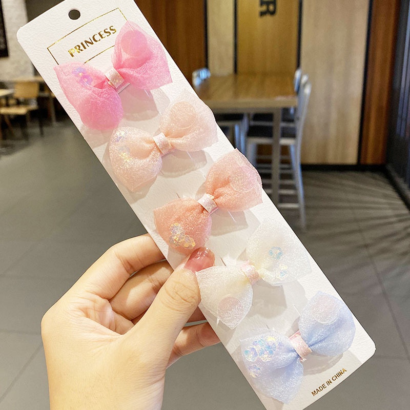 5PCS/Set Print Grosgrain Ribbon Hair Bows Clips Small Bow For Children Girls Headwear DIY Kids Hairs Accessories Gifts 0387