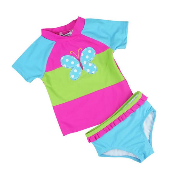 Baby Swimsuit Girls Butterfly Embroidery Swimswear Two Pieces Printed Toddler Bathing Suit Children Beachwear Summer Kids Clothing 2 Colors BT6451