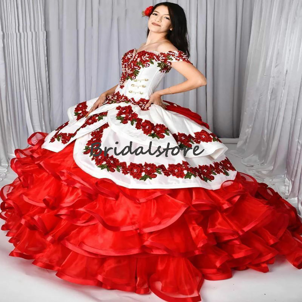 Vintage Mexican Detachable Quinceanera Dresses 2022 Two Piece Removeable Skirt Prom Dress Floral Organza Ruffles Sweet 16 Dress Luxury Birthday Beaded