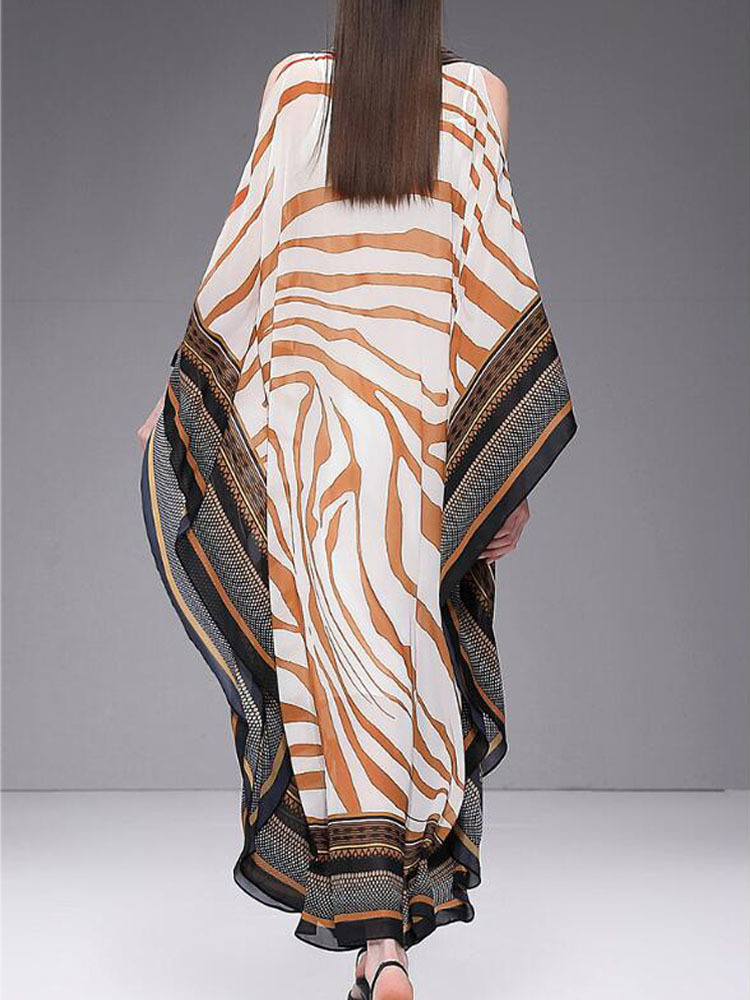 VKBN Summer Dress Women V-neck Striped Print Batwing Sleeve Plus Size Women Maxi Dresses for Women 210507