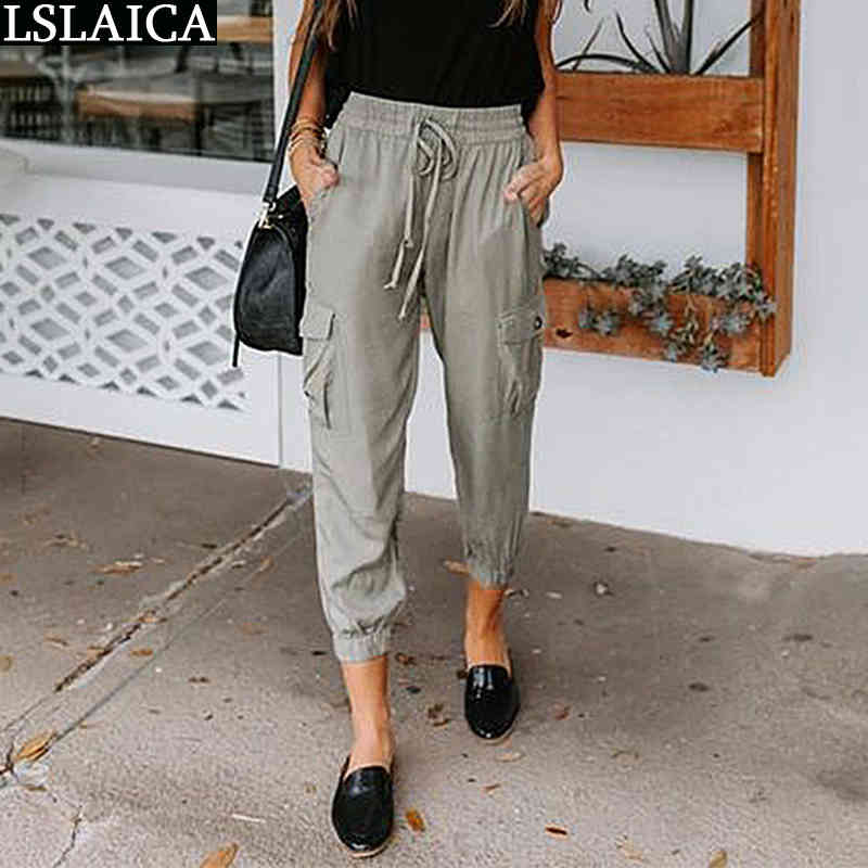 Women's Pants Solid Color Casual Loose Slacks Pocket Drawstring Women Clothing Fashion Streetwear Pantalones Para Mujer 210520