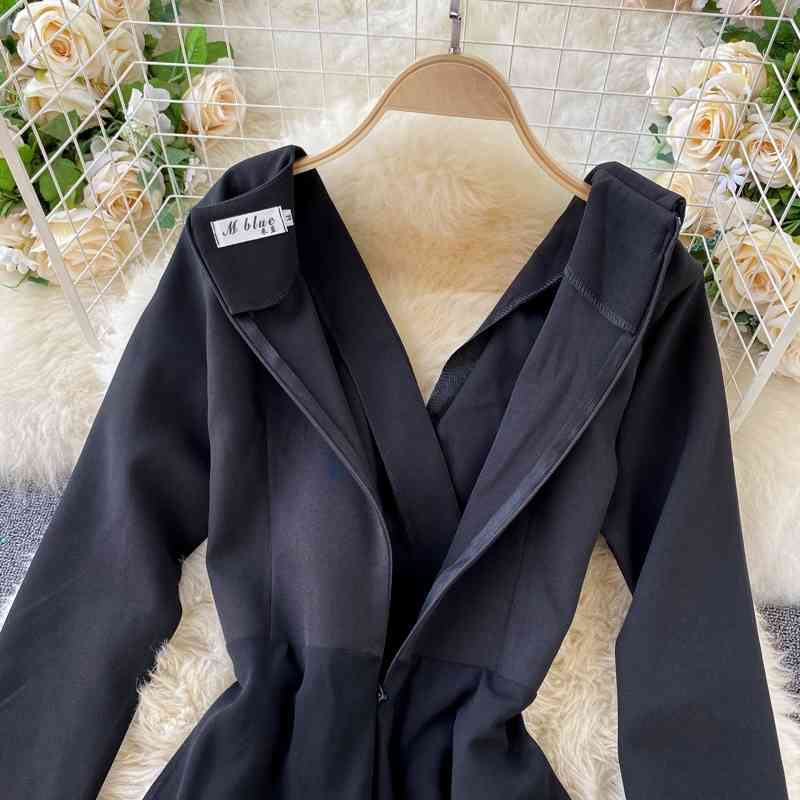 LoveFlowerLife Autumn Winter Vintage V Neck Long Sleeve High Waist Dress Solid Elegant Fashion Women Party Dresses 210521