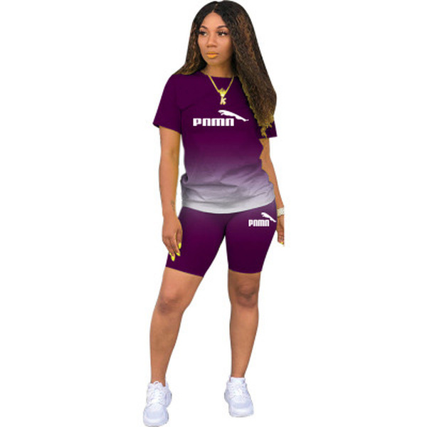 2021 Summer Women Two Pieces Sets Tracksuits Gradient Short Sleeve Tops Shorts Suit Sporty Fitness Night Club 2 Pcs Outfit, Purple
2021 Summer Women Two Pieces Sets Tracksuits Gradient Short Sleeve Tops Shorts Suit Sporty Fitness Night Club 2 Pcs Outfit, Purple