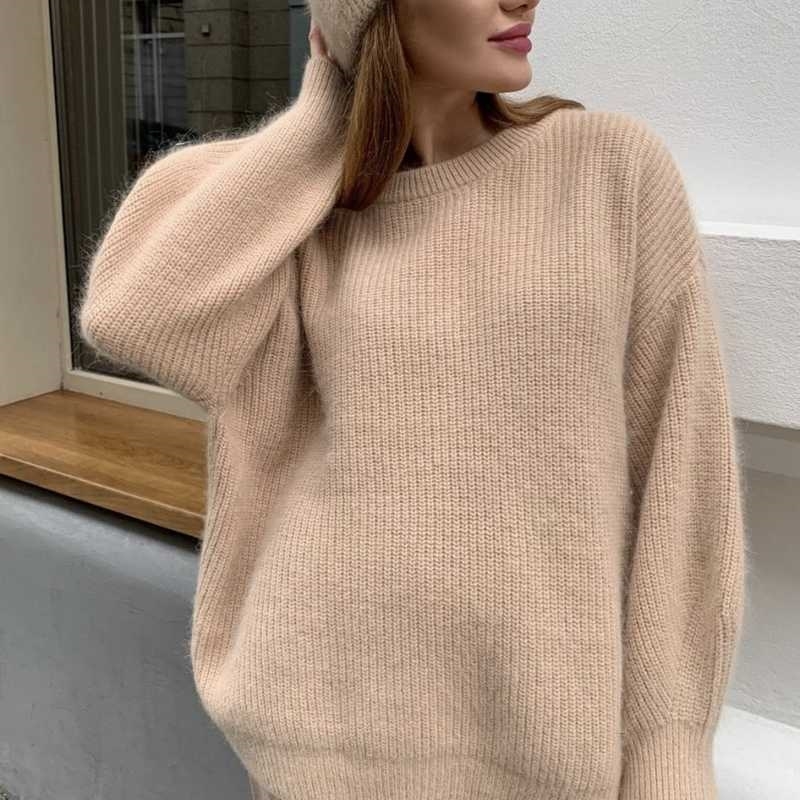 Hirsionsan Soft Loose Knitted Cashmere Sweater Winter Loose Solid Female Pullovers Warm Basic Knitwear Jumper 211123