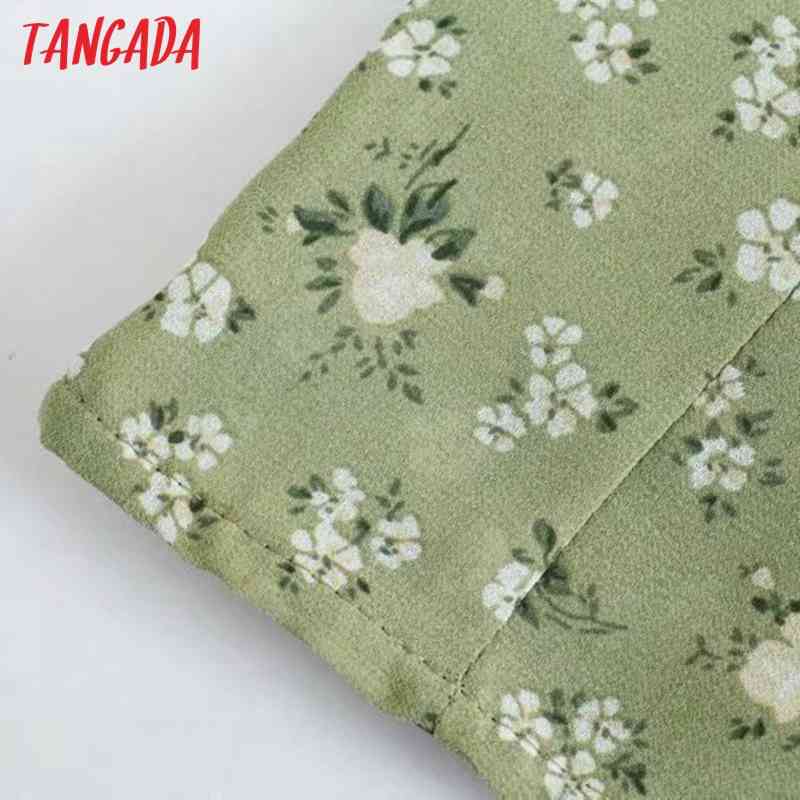 Women Retro Green Floral Print Crop Short Sleeve Summer Chic Female Sexy Slim Shirt Tops 3D50 210416