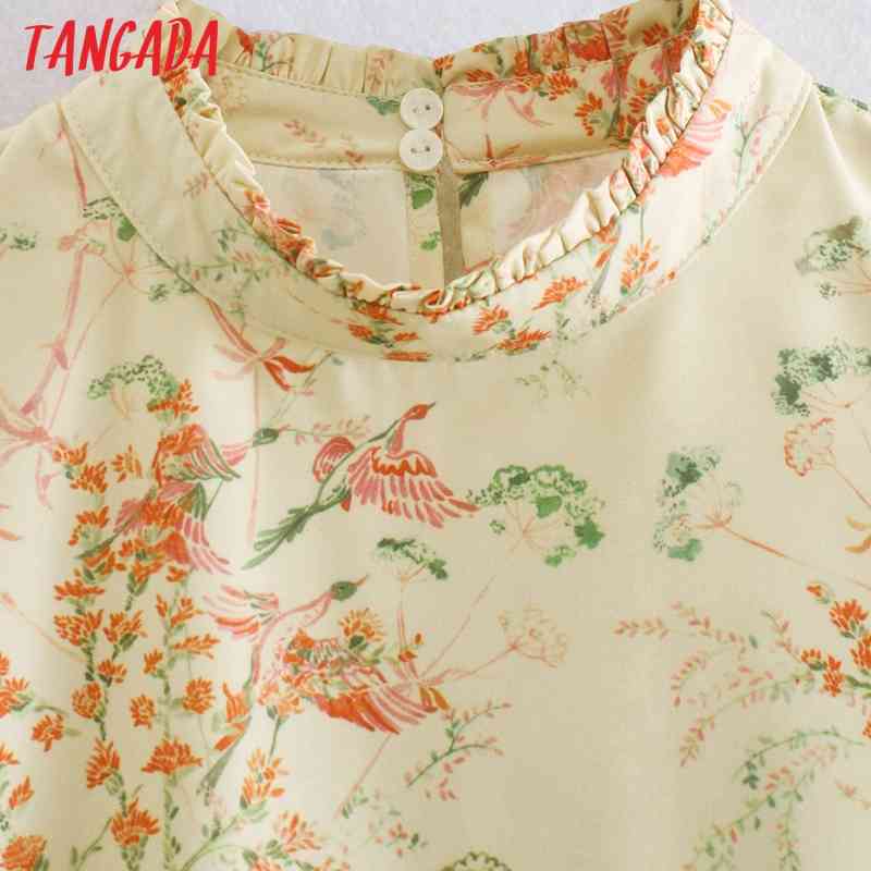 Women Retro Flowers Print Puff Long Sleeve Chic Female Short Blouse Shirt Tops CE126 210416