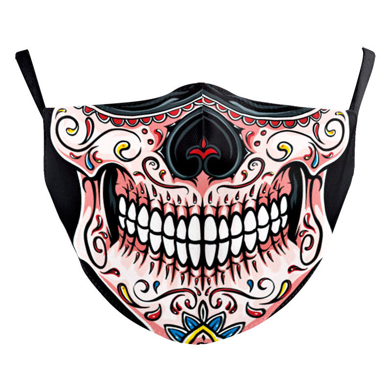 Half face of skull Pattern Printed Masks (No filter) Pack Of 5 Pieces High Quality Comfortable Hygiene Reusable Washable Effective Filtering Dust