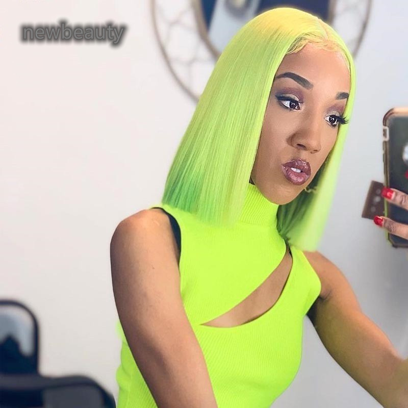 150 Density Middle Part Green Color Synthetic Lace Front Wigs For Black Women Short Straight Pre Plucked Hair Wig